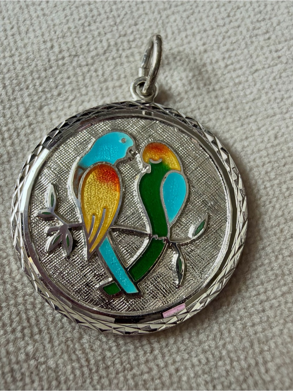 Sterling Silver Enamel Lovebirds Charm Or Pendant